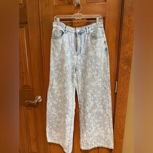 Hem & Thread Light Blue Floral Wide Leg Jeans